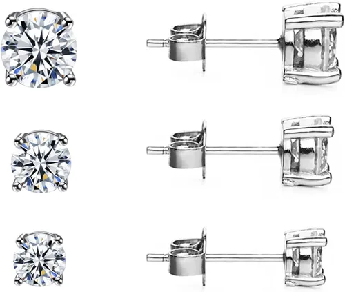 Vista 7 de Aretes de plata de ley 925 con circonita cúbica para mujeres y hombres, juego de aretes de perlas cultivadas en agua dulce natural, hipoalergénicos
