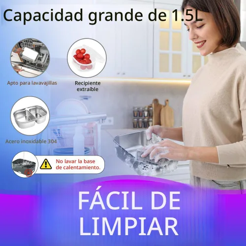 Vista 6 de IXIIE Lonchera eléctrica de 80W, calentador de alimentos para el trabajo, 12V/24V/110V, lonchera portátil para adultos con 2 envases de acero