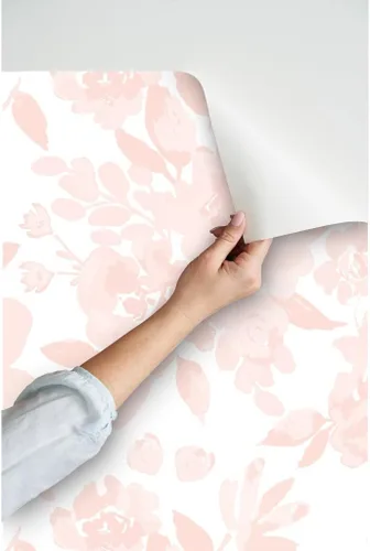 Vista 3 de Papel tapiz para despegar y pegar, peonías, rubor, flores, princesa, floral, para habitación de niñas, papel tapiz extraíble personalizado por