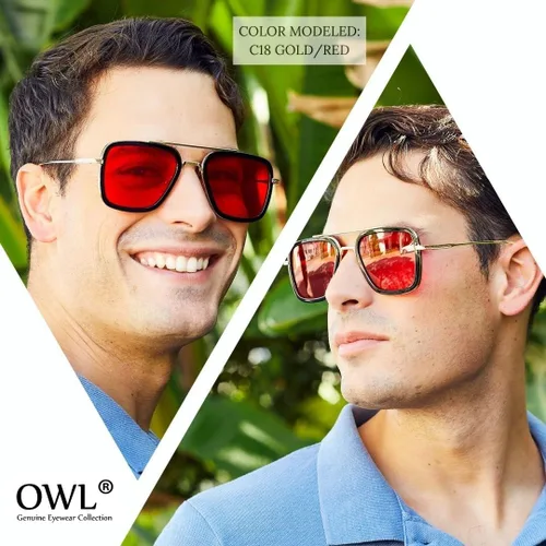 Vista 6 de OWL Tony Stark - Gafas de sol cuadradas estilo aviador, montura metálica, estilo Iron Man, gafas vintage para hombre