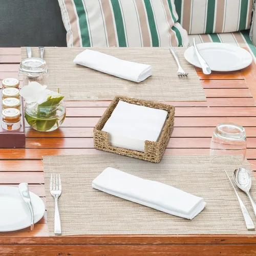 Vista 6 de Graciadeco Servilletero de Ratán para Mesa, Bandeja Cuadrada de Hierba Marina para Servilletas de Papel Cocina Restaurante Cena Cestas de Mimbre