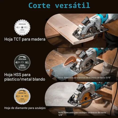 Vista 5 de SEESII Mini sierra circular, 4.8A 4000RPM con cable compacto 4-1/2" sierra