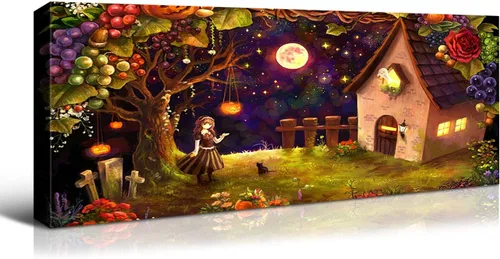 Vista 26 de Denozer - Decoración de pared de calabaza de Halloween, pósteres de regalo, decoración del hogar, arte de pared, imágenes en lienzo HD, estiradas