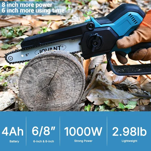 Vista 5 de Mini motosierra inalámbrica de 6 pulgadas y 8 pulgadas, motor sin escobillas de 1000 W, motosierra portátil ligera de mano, 4.0 Ah de gran