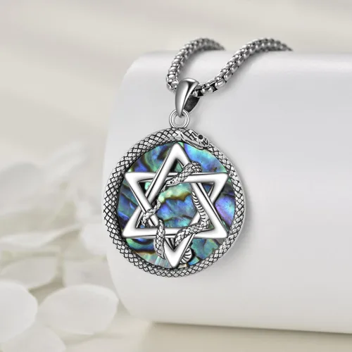 Vista 3 de KQF Collar con dije de estrella de David S925 de plata esterlina hexagrama gótico de huesos para hombre