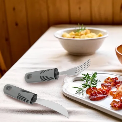 Vista 7 de Juego de utensilios adaptativos, agarre débil y ayudas para discapacitados y Parkinson, suministros especiales pesados, utensilios de Parkinson