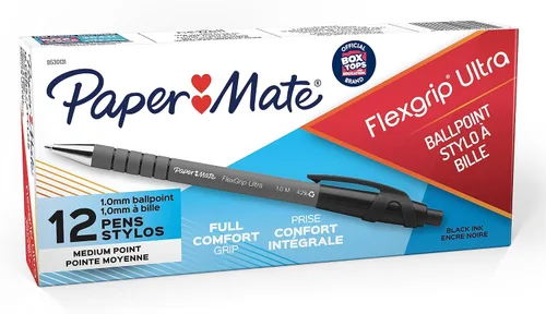Vista 5 de Paper Mate FlexGrip Ultra Retractable Ballpoint Pens Medium Point Black Box of 12