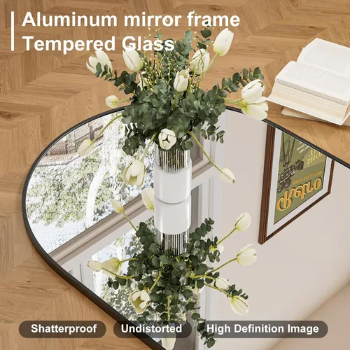 Vista 5 de Rowjut Espejo de pared en forma de arco de 30 x 20 pulgadas, espejo decorativo de pared y baño con marco de hierro, espejos de pared superior