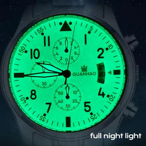 Vista 8 de GUANHAO Silver Watches for Men, Fashion Stainless Steel Watch Waterproof Chronograph Calendar Multifunction Casual Quartz Watches with BlackWhite