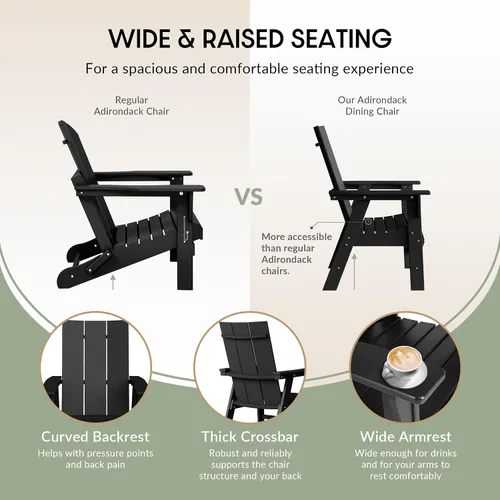 Vista 7 de WestinTrends Ashore Outdoor Patio HDPE Plastic Modern Adirondack Silla de comedor negra