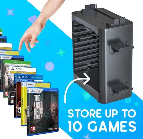 Vista 7 de Skywin Game Storage Tower + Game Card Stand for Nintendo Switch - Game Holder Disk Rack and Controller Organizer and a Card Case that Hold Up to 28