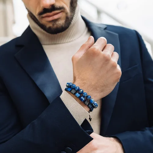 Vista 3 de Pulsera de cuentas para hombre Usuario con nombre, fama, fortuna y dinero 100% natural envuelto Pulsera de cuentas de piedras preciosas