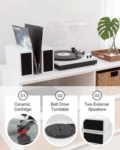 Vista 4 de LP&No.1 - Paquete de tocadiscos moderno con altavoces estéreo de estantería de doble potencia, preamplificador phono incorporado, transmisión por