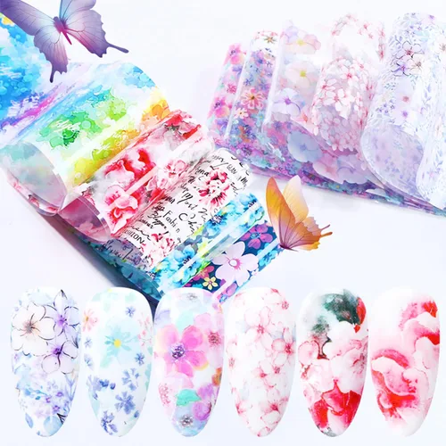 Vista 23 de Calcomanías holográficas de transferencia de uñas, hojas de esmalte de uñas de corazón de amor, láminas de transferencia de papel estrellado