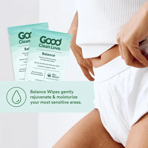 Vista 6 de Good Clean Love Rebalance Toallitas hidratantes y limpiadoras personales, reduce naturalmente el olor y apoya la salud vaginal, producto de higiene