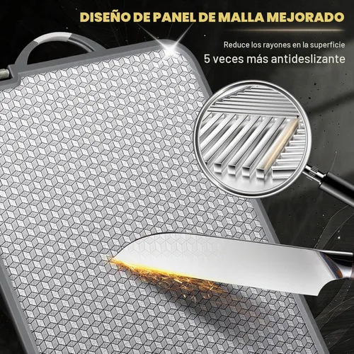 Vista 2 de Tabla de cortar grande de acero inoxidable, tabla de cortar de doble cara de 16 pulgadas para cocina, no tóxica, diseño de malla resistente a
