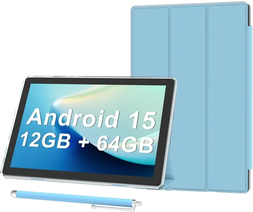 Vista 9 de Tablet Android 15 de 10 pulgadas con funda, 12 GB de RAM + 64 GB de ROM (expandir a 1 TB), tabletas con procesador de cuatro núcleos, WiFi 5G 6 Negro