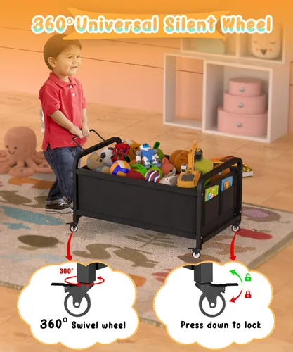 Vista 6 de Caja grande de juguetes para niños de 80 litros con ruedas, organizador de almacenamiento de baúl de juguetes para niños pequeños, niños, niñas