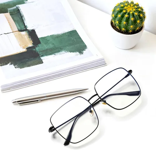 Vista 7 de Oversized Square Reader Glasses for Women/Men, Blue Light Blocking Glasses, Large Metal Frame Readers with UV400 Protection