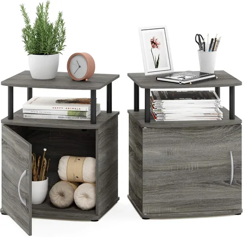 Vista 14 de Furinno Jaya - Mesita de noche con puerta, color ámbar y negro