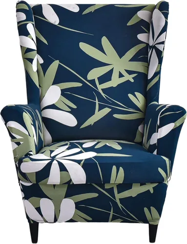 Vista 16 de Wingback - Funda elástica para silla, 2 piezas, con respaldo de ala, funda protectora de muebles impresa, suave con parte inferior elástica
