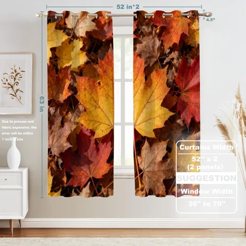 Vista 467 de Shrahala Orange Autumn Autumn Blackout Curtain Tiers, Fall Kitchen Valance Light Blocking Tier Drapes with Rod Pocket, 2 Pack 26 X 24 in