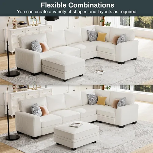 Vista 4 de Legend Vansen Sofá modular de gran tamaño, sofá reversible en forma de U con otomana, sofá de pana de asiento profundo para sala de estar, 6 plazas