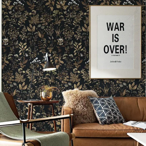 Vista 6 de Dimoon Papel Tapiz de 78.7"x17.3" para Despegar y Pegar Papel de Contacto Negro/Dorado Floral Papel Tapiz Floral Oscuro Papel de Pared Removible