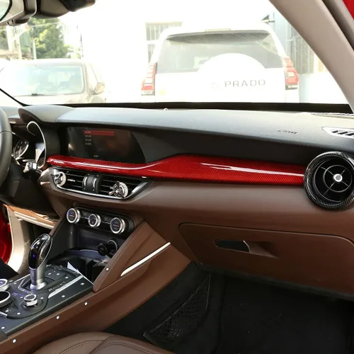 Vista 4 de 100% fibra de carbono real tablero de instrumentos decoración panel accesorios para Alfa Romeo Stelvio 2017-2020 mano izquierda Drive (rojo)