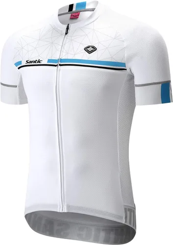 Vista 9 de Santic Camiseta de ciclismo para hombre, manga corta, camiseta de ciclismo de carretera, cremallera completa, UPF 50+, MTB con bolsillos Gris