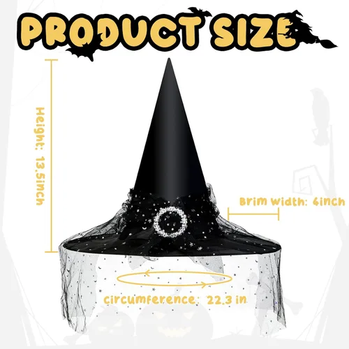 Vista 6 de Edoneery Sombrero de bruja de Halloween para mujer, encaje de malla, accesorio de disfraz de mago para fiestas de cosplay