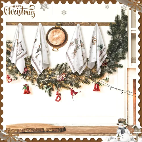 Vista 4 de Geyoga 6 piezas de toallas de cocina de Navidad, toallas de mano de Navidad con diseño de muñeco de nieve, absorbentes, toallas de cocina vintage