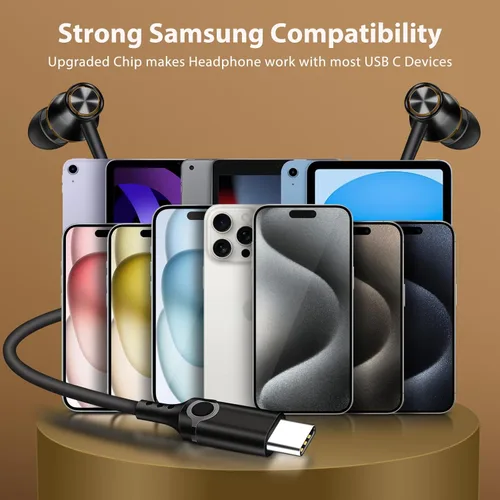 Vista 7 de Jiunai - Auriculares USB C para iPhone 18 Pro tipo C con micrófono negro Negro dorado