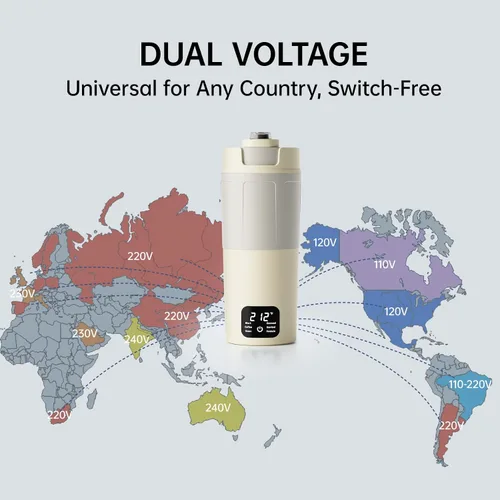 Vista 3 de Hervidor eléctrico portátil de doble voltaje, agua caliente de viaje para té, café, 6 controles de temperatura y pantalla LCD, acero inoxidable 304