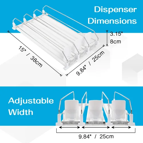 Vista 2 de Dispensador de latas de soda para refrigerador, estante de autoempuje de 3 filas, se adapta a hasta 15 latas, estante de almacenamiento de bebidas