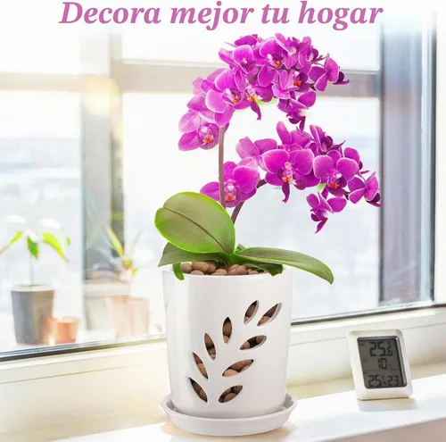 Vista 9 de Olla de orquídea de cerámica Aulock de 4 pulgadas con agujeros de drenaje
