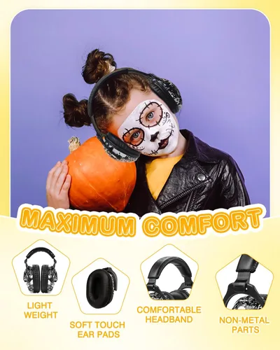 Vista 4 de ZOHAN Orejeras para niños, paquete de 2 unidades, calavera+unicornio