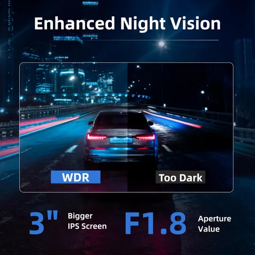 Vista 4 de Miofive - Cámara para auto de 4K de resolución, WiFi, Bluetooth, cámara de tablero con GPS, pantalla IPS de 3 pulgadas, visión nocturna, grabación