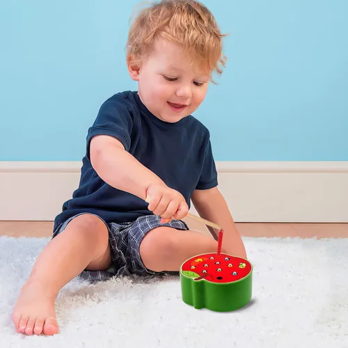 Vista 6 de STOBOK Juguete magnético de manzana, juguete Montessori de madera para habilidades motoras finas, divertido juego de captura de insectos para niños
