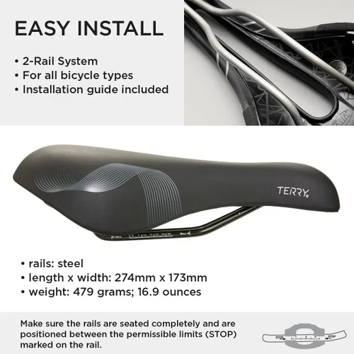 Vista 2 de Terry Cite Y Sillín de bicicleta de gel Asiento de bicicleta optimizado para hombres - Flexible y cómodo Soporte de hueso sentado, elastómeros
