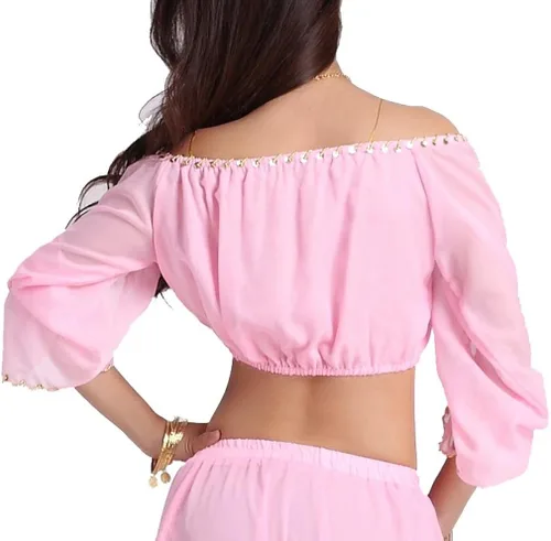 Vista 2 de ZLTdream top de gasa mangas largas para bailarina de danza del vientre, para mujer.