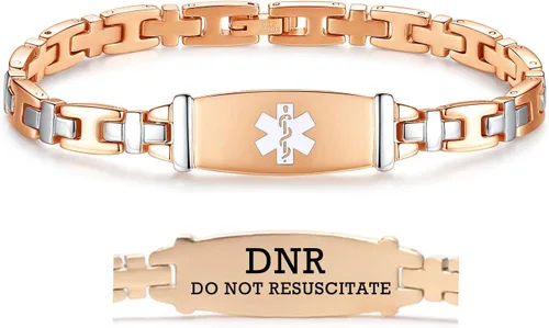 Vista 98 de LinnaLove Lady Medical Alert - Pulseras médicas de acero inoxidable para mujer, 7.5 pulgadas