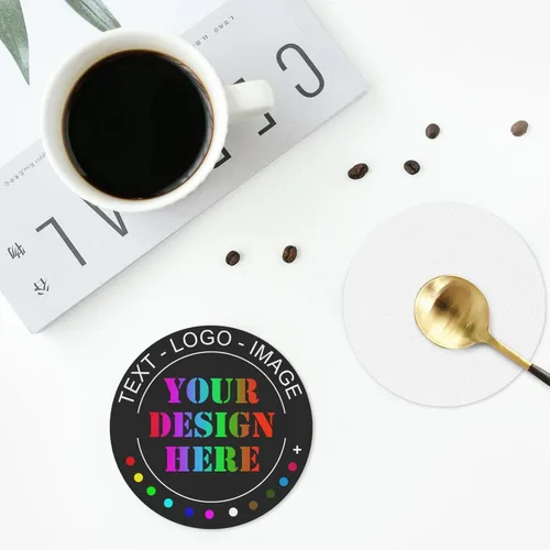 Vista 4 de Posavasos personalizados, resistentes al calor, antideslizantes, de cuero, para añadir tu foto, texto, logotipo, imagen para auto, taza de café
