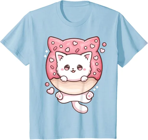 Vista 9 de Camiseta Kawaii Cat Donut Anime Lover Otaku, Negro