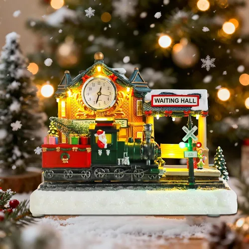 Vista 10 de WONDER GARDEN Casas de pueblo navideño, casas de Navidad, aldea - Estación de policía musical iluminada, edificios coleccionables con automóvil