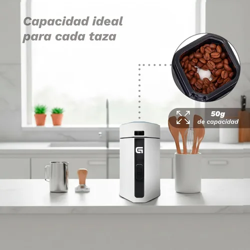 Vista 5 de Grunkel - Molinillo de café eléctrico MO-150BL con capacidad de 1.76 oz, cuchillas de acero inoxidable - Apto para nueces y especias - Blanco