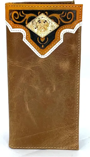 Vista 30 de Billetera de chequera plegable con pelo de vaca o bordado de tela cartera 0201 BR 0201 Bordado Marrón
