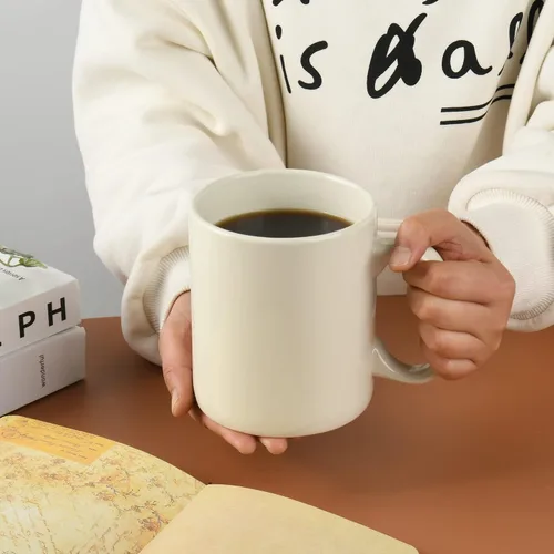 Vista 7 de Taza de café de cerámica extra grande de 29 onzas con asa para oficina y hogar (29 onzas, crema)