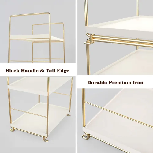 Vista 7 de Repisa de 2 niveles para especias de cocina - Estante organizador apilable independiente para encimera de baño - Soporte organizador de cosméticos
