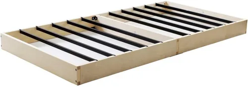 Vista 3 de Panana Base de cama con somier de 5 pulgadas, acero resistente con funda de tela, base de colchón, marco de madera, listones de metal, fácil